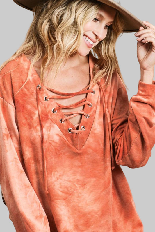 Melody Bohemian Lace-Up Tie-Dye Terry Top