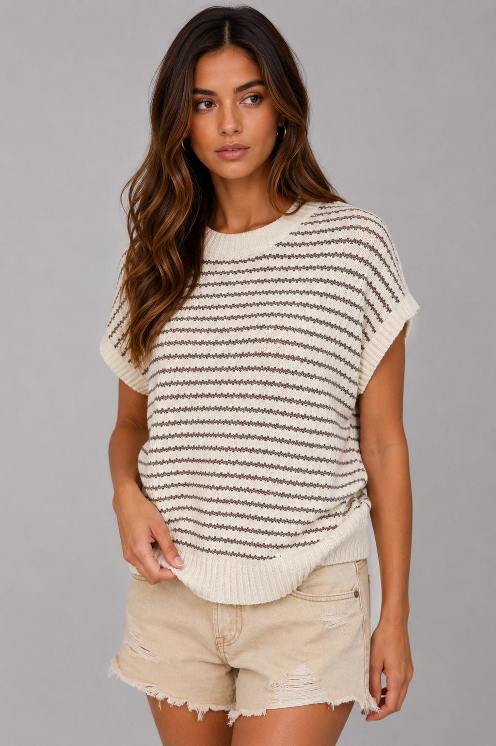 Mia Stripes Sleeveless Lightweight Sweater