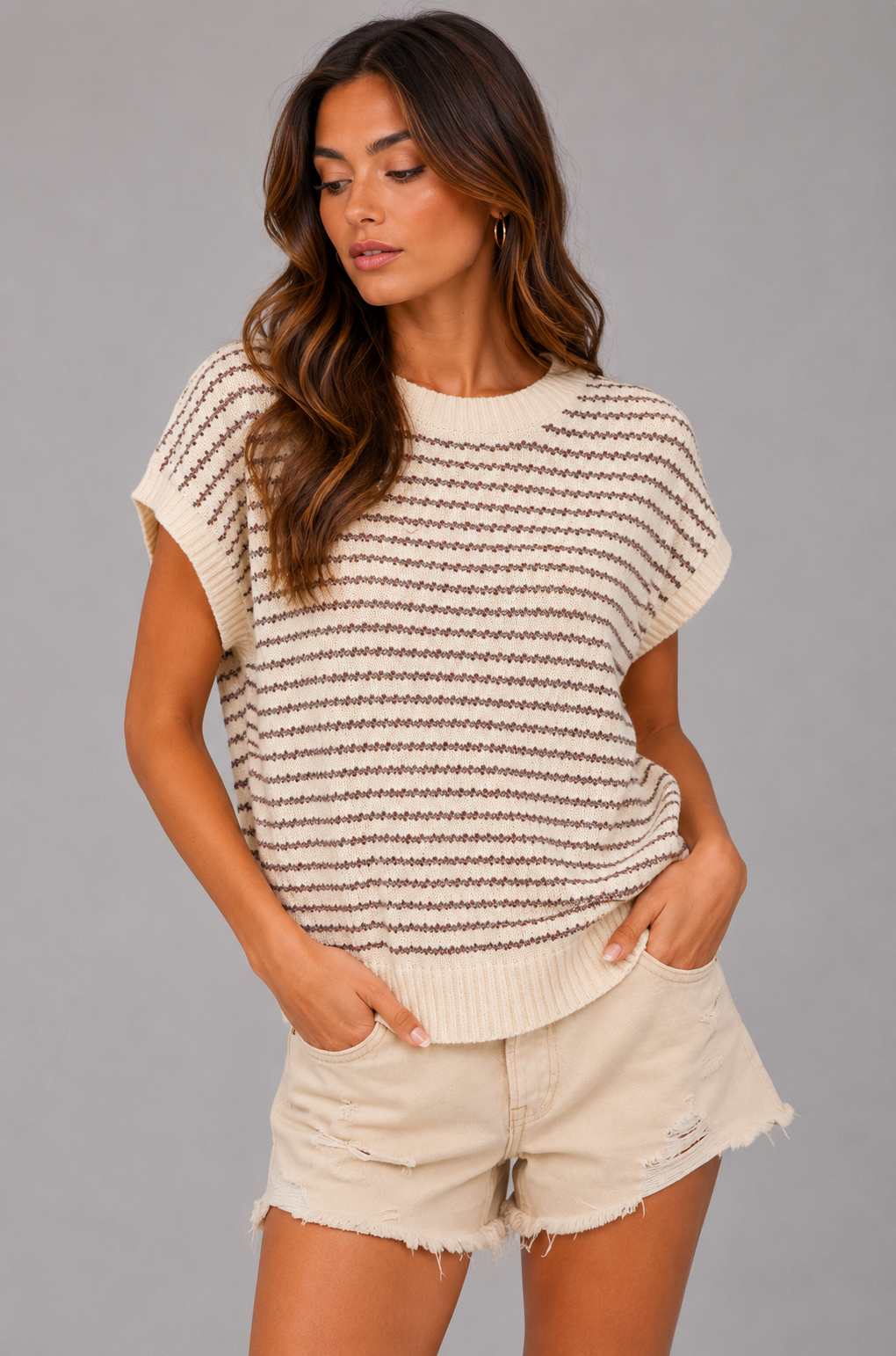Mia Stripes Sleeveless Lightweight Sweater