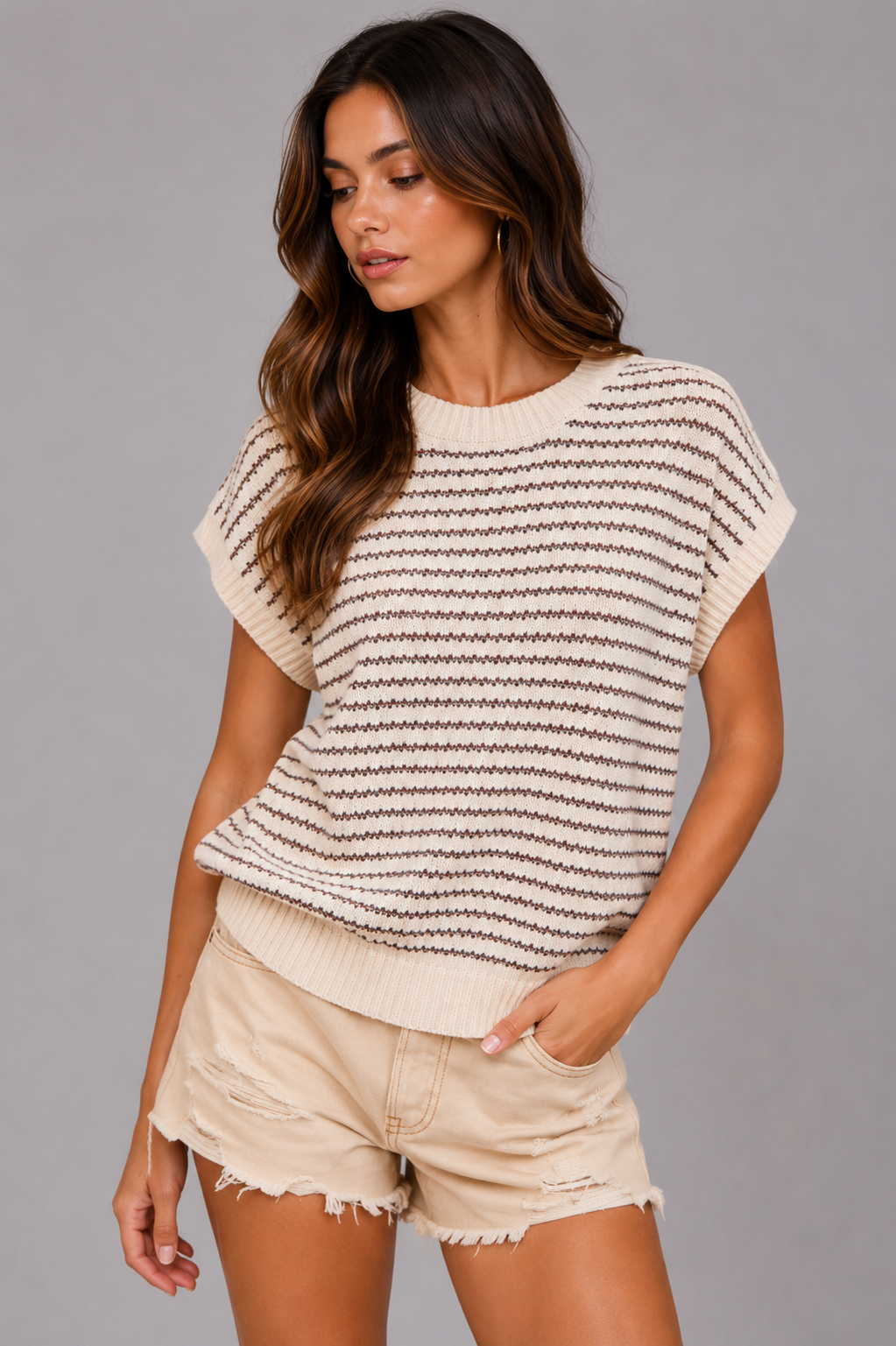 Mia Stripes Sleeveless Lightweight Sweater