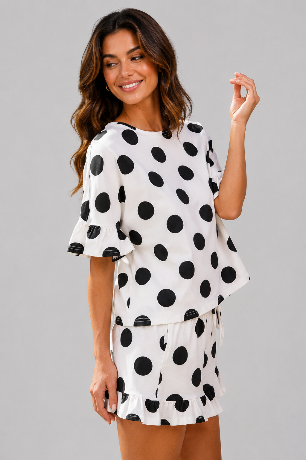 Millie Polka Dots Ruffled Top And Shorts Set