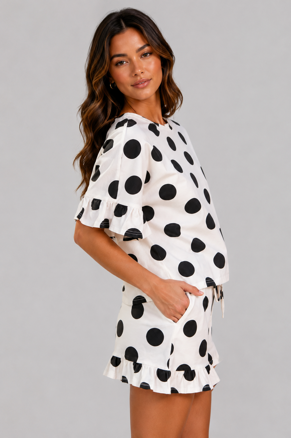 Millie Polka Dots Ruffled Top And Shorts Set