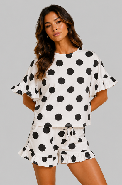 Millie Polka Dots Ruffled Top And Shorts Set