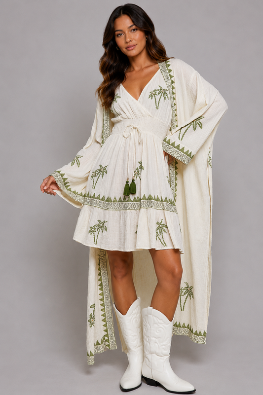 Miriam Palm Coastal Wrap Dress