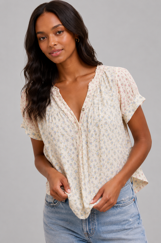Molly Floral Crinkle Short Sleeve Top