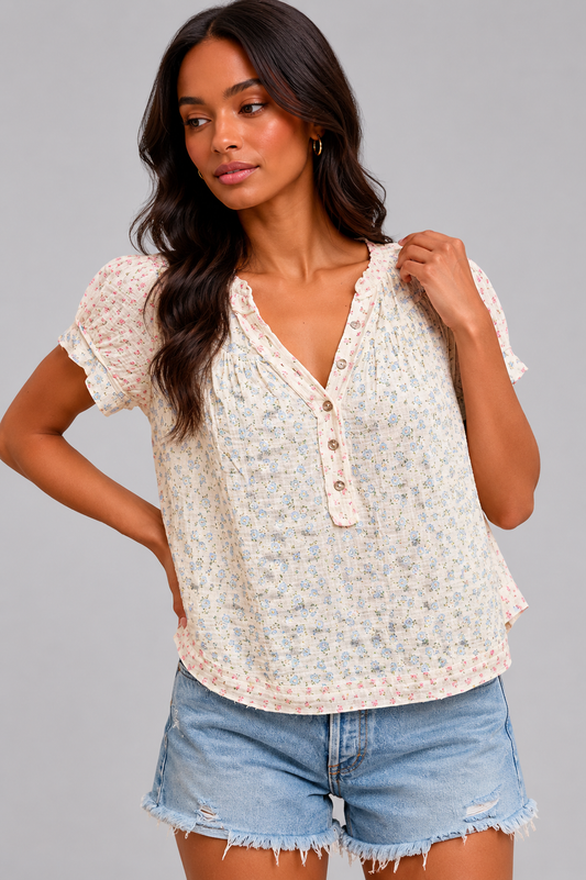 Molly Floral Crinkle Short Sleeve Top