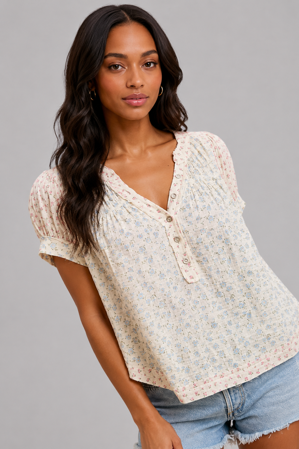 Molly Floral Crinkle Short Sleeve Top