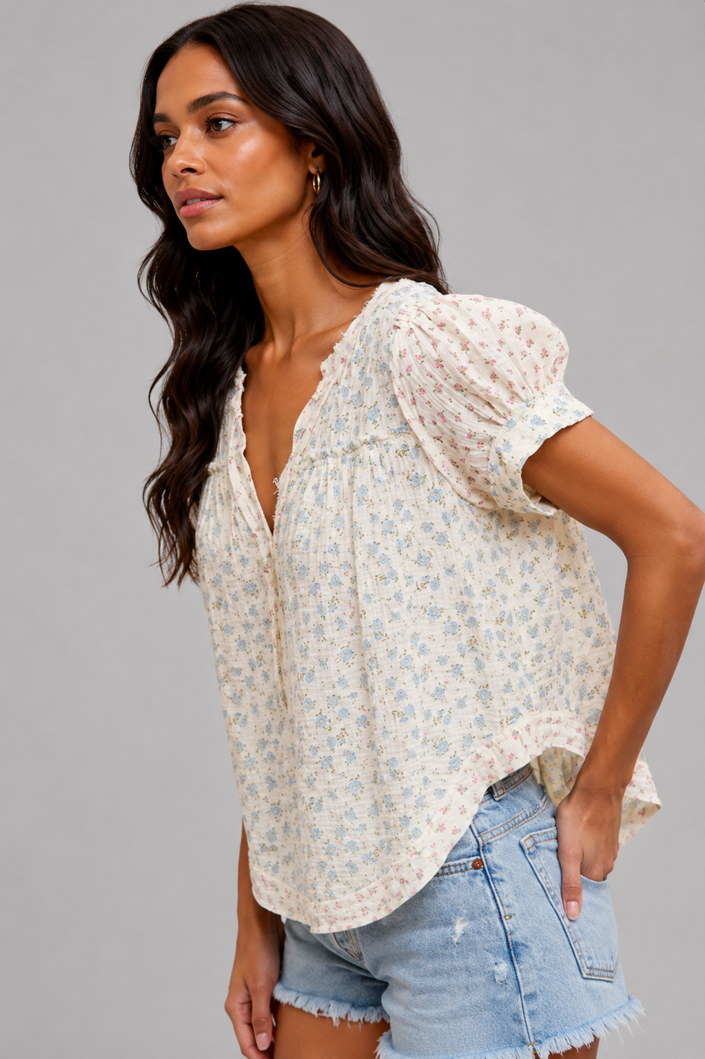 Molly Floral Crinkle Short Sleeve Top