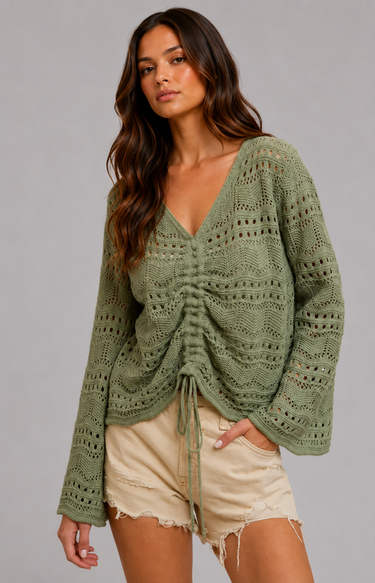 Myla V Neck Ruched Front Knit Top