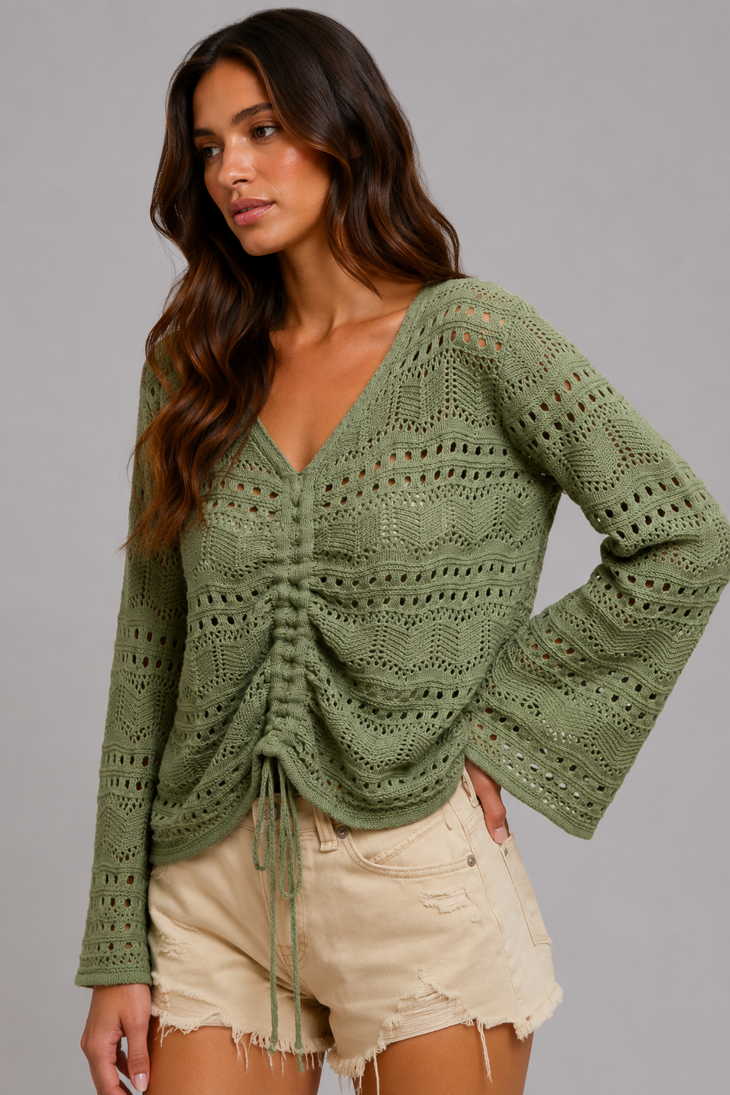 Myla V Neck Ruched Front Knit Top