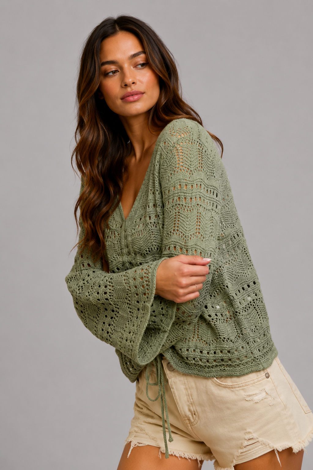 Myla V Neck Ruched Front Knit Top