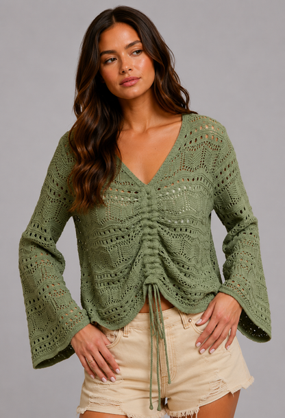 Myla V Neck Ruched Front Knit Top