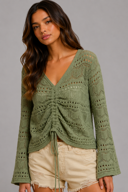 Myla V Neck Ruched Front Knit Top