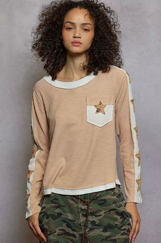 Naomi Boho Round Neck Long Sleeve Star Top