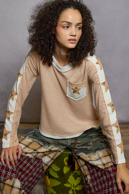 Naomi Boho Round Neck Long Sleeve Star Top