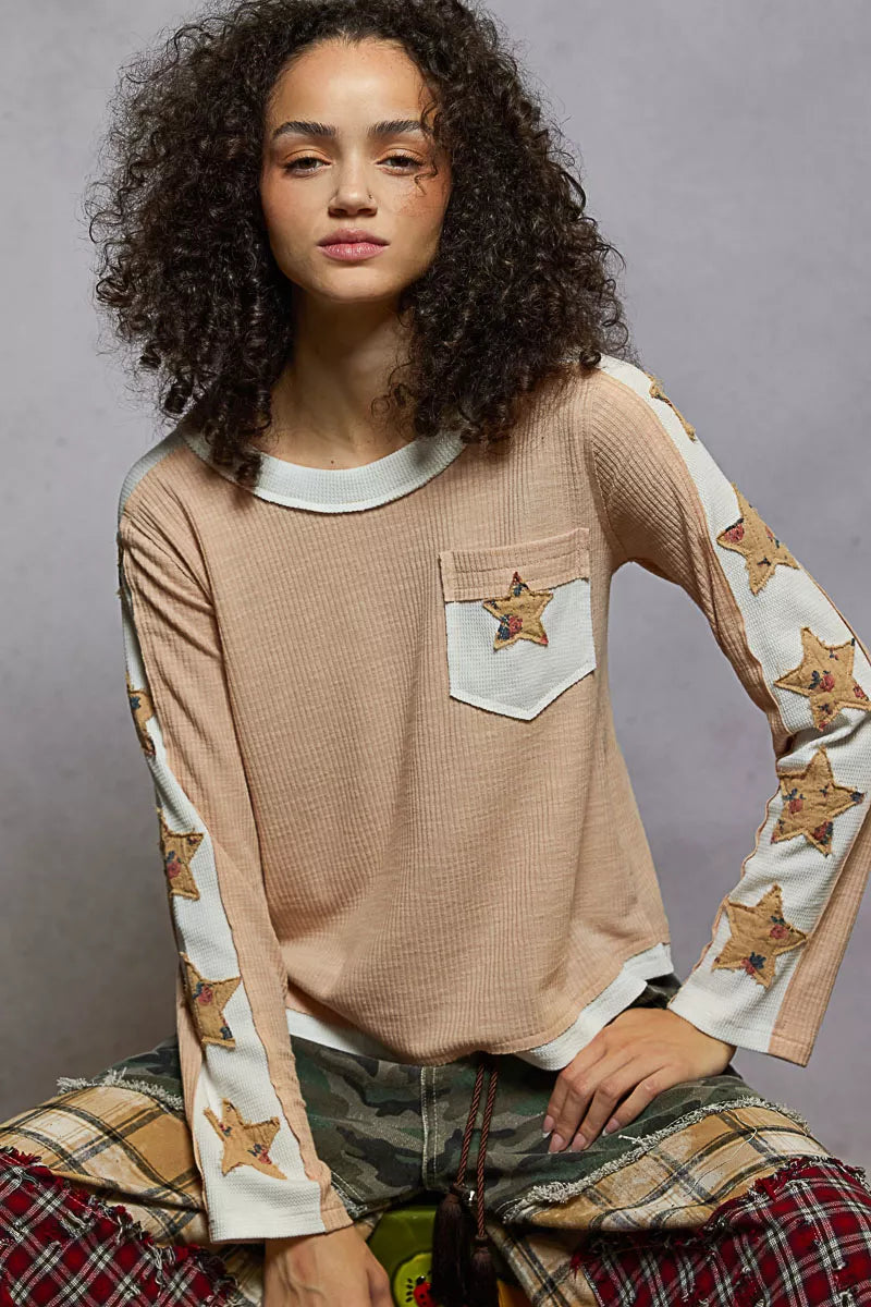 Naomi Boho Round Neck Long Sleeve Star Top