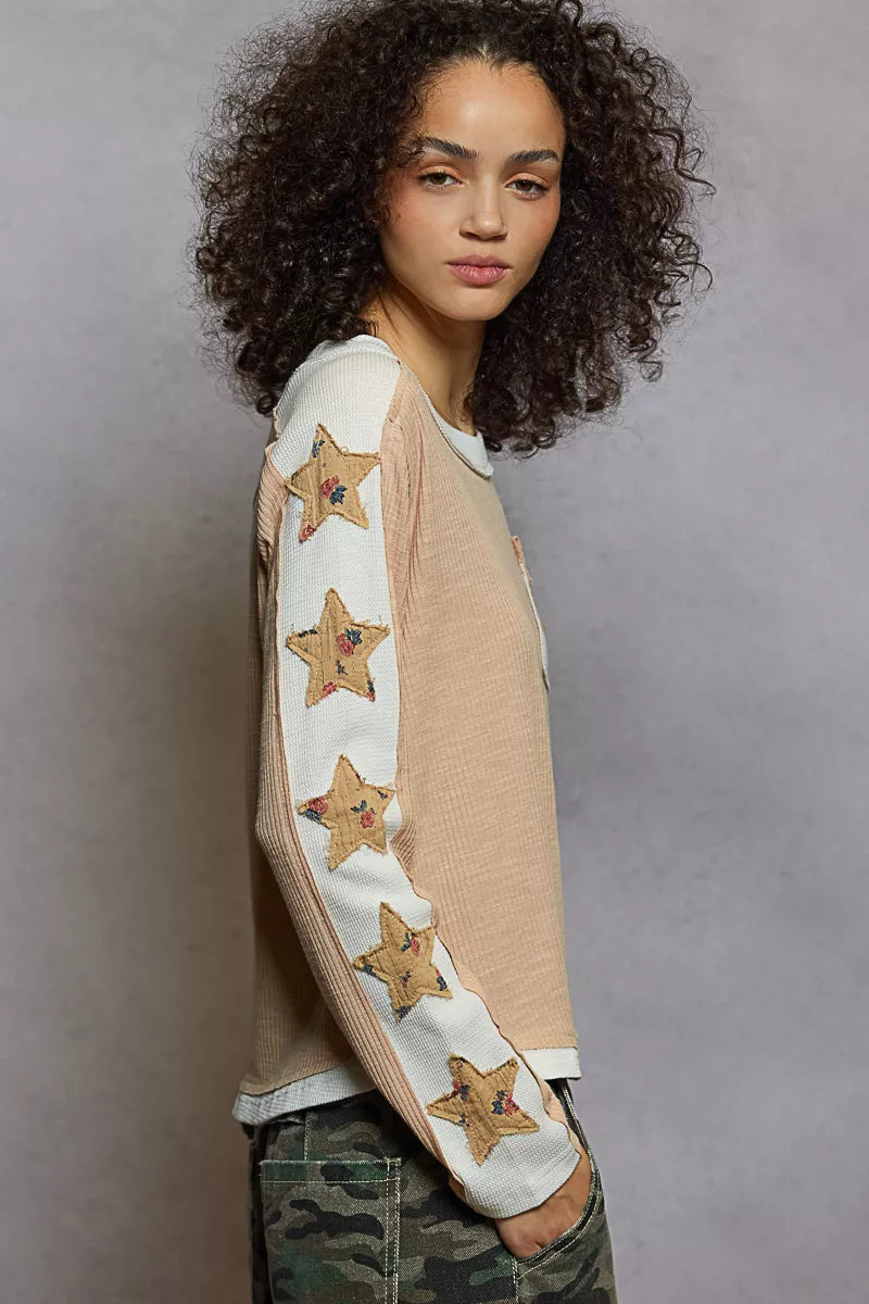 Naomi Boho Round Neck Long Sleeve Star Top
