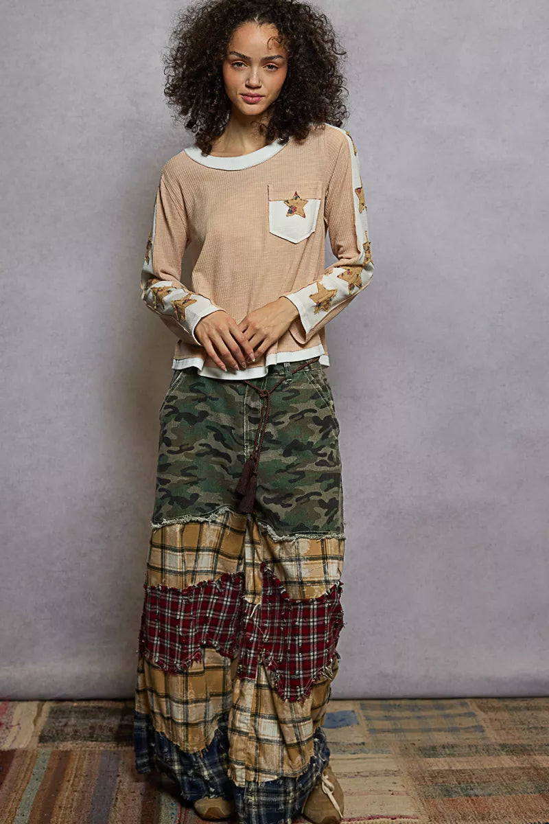 Naomi Boho Round Neck Long Sleeve Star Top