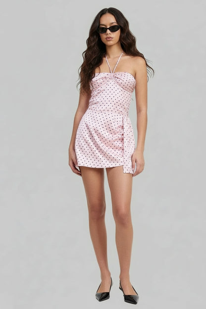 Natalia Bohemian Mini Halter Polka Dot Dress