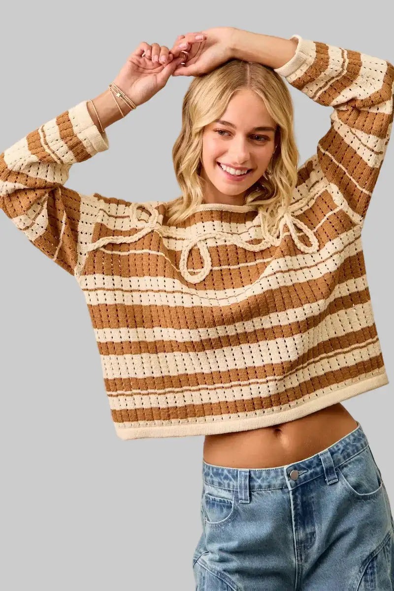 Nevaeh Striped Sweater with Braiding