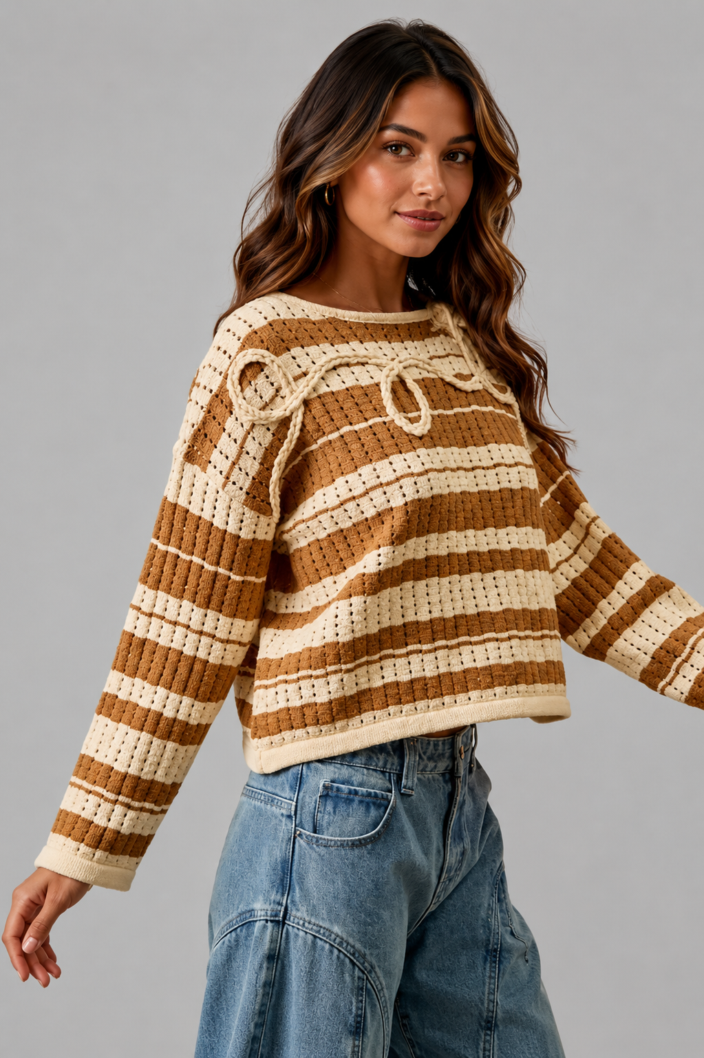 Nevaeh Striped Sweater with Braiding