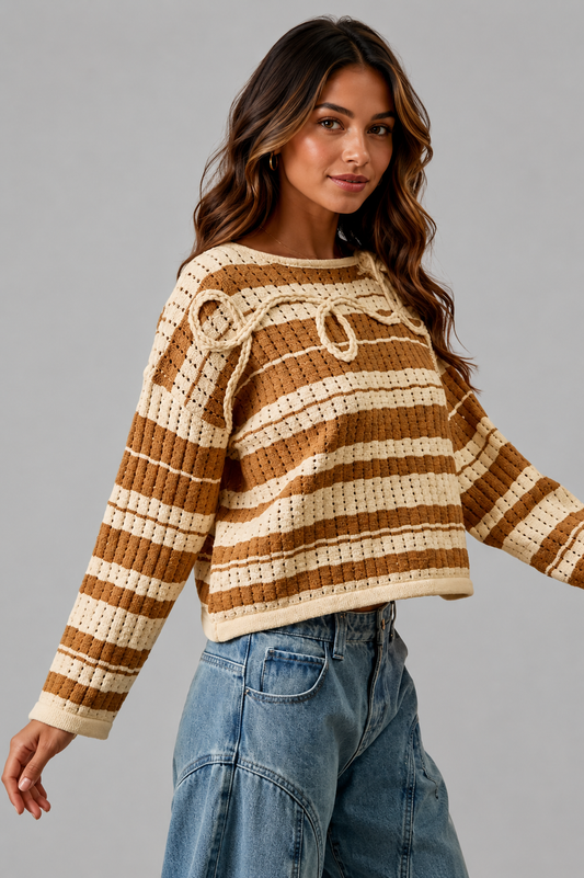 Nevaeh Striped Sweater with Braiding