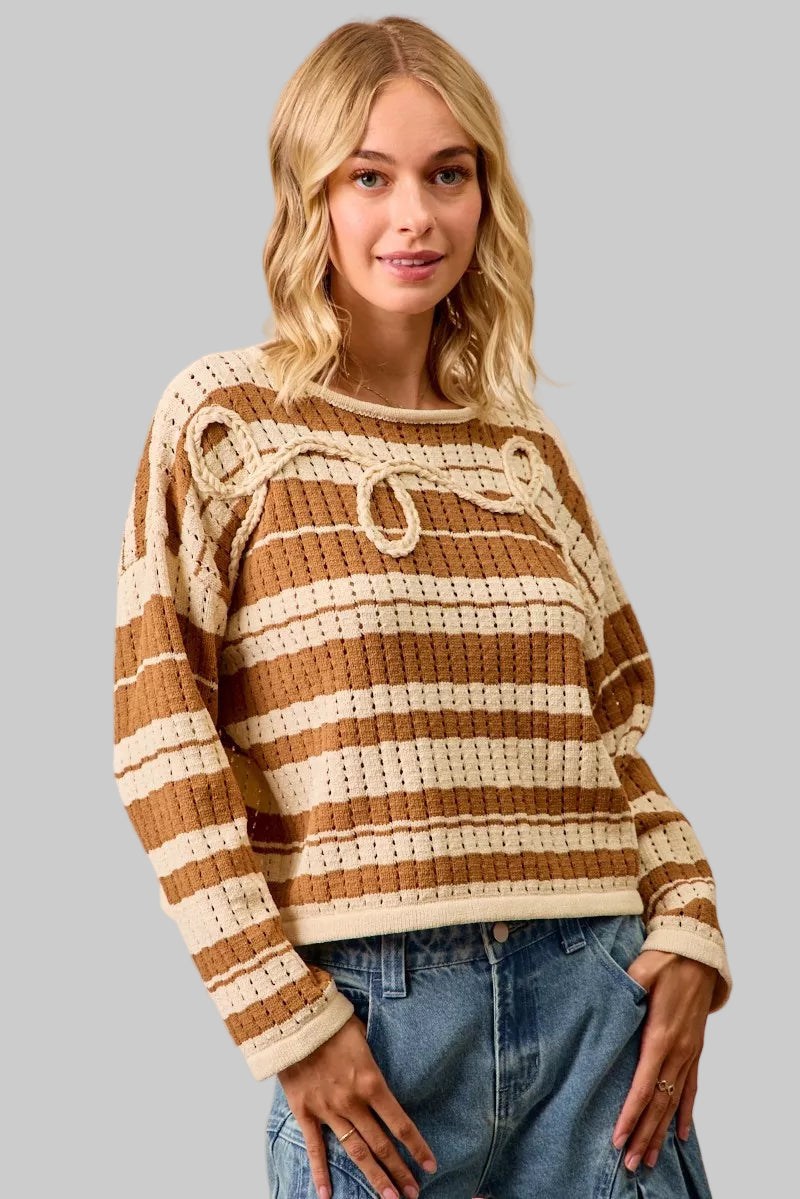 Nevaeh Striped Sweater with Braiding