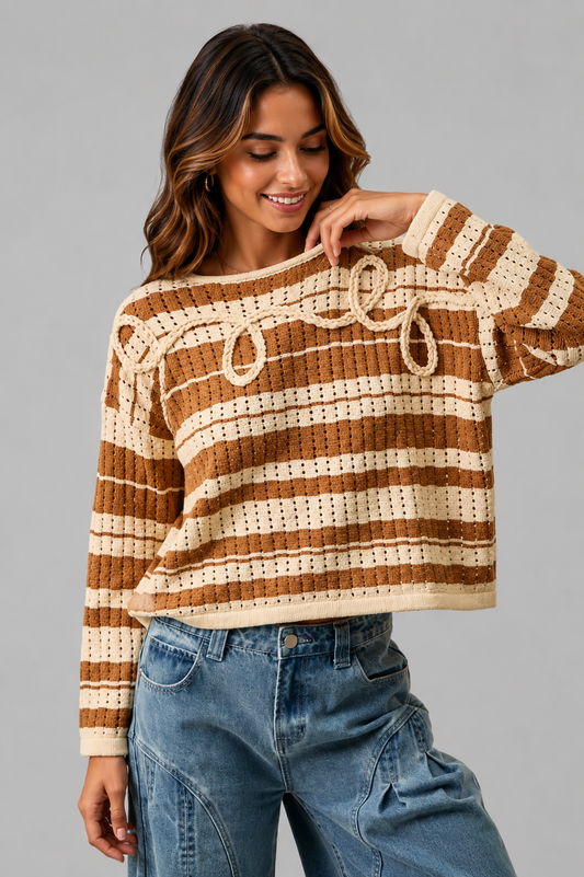 Nevaeh Striped Sweater with Braiding