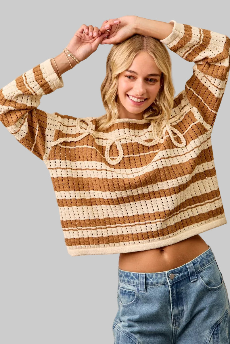Nevaeh Striped Sweater with Braiding
