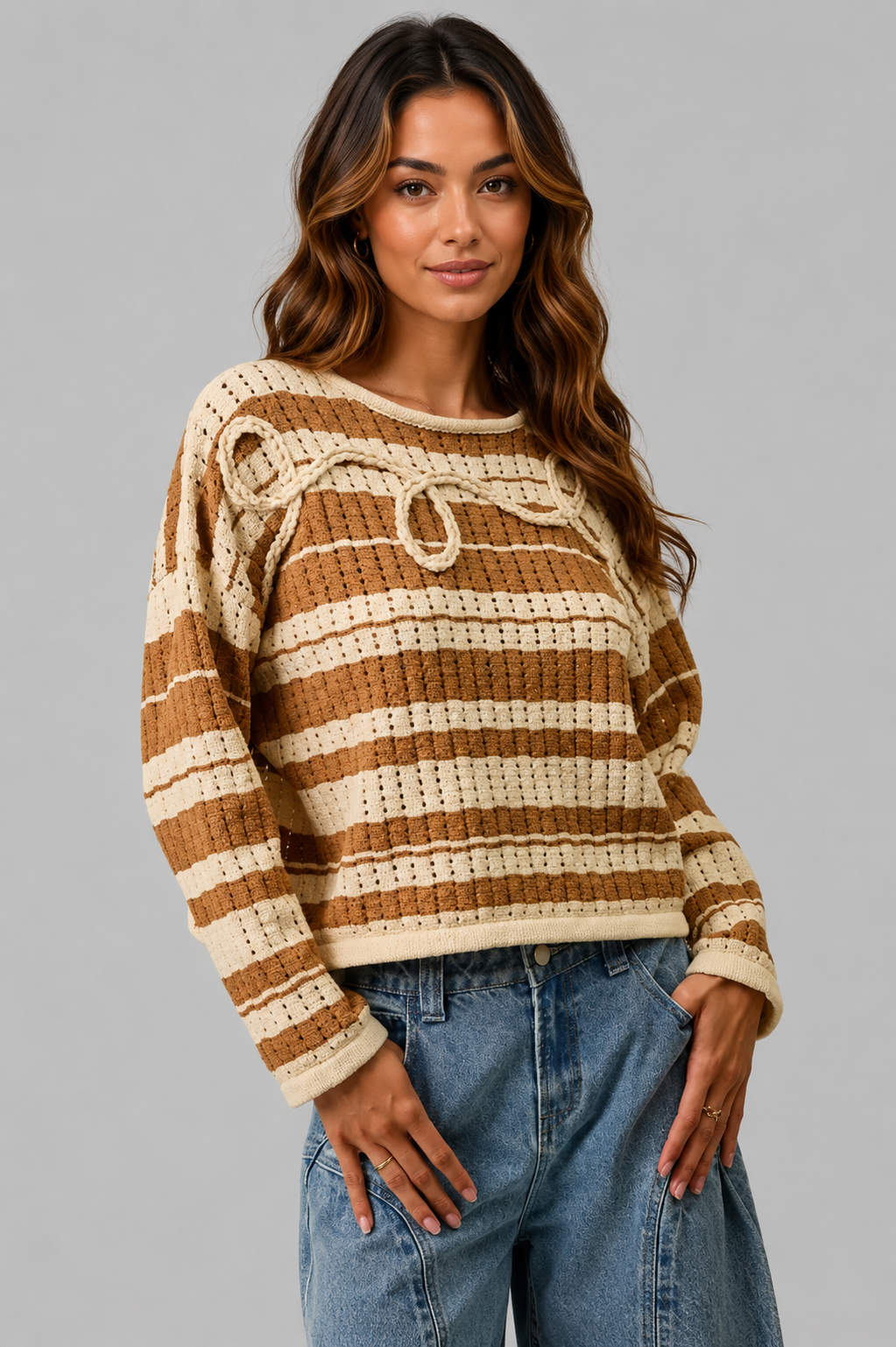 Nevaeh Striped Sweater with Braiding