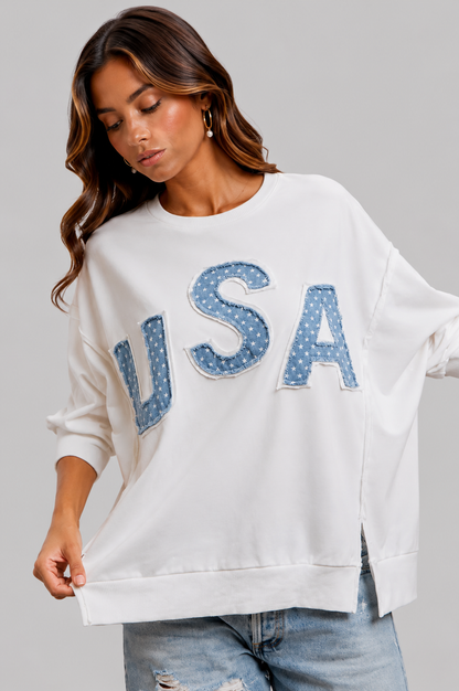Noelle USA Patriotic Terry Letter Top