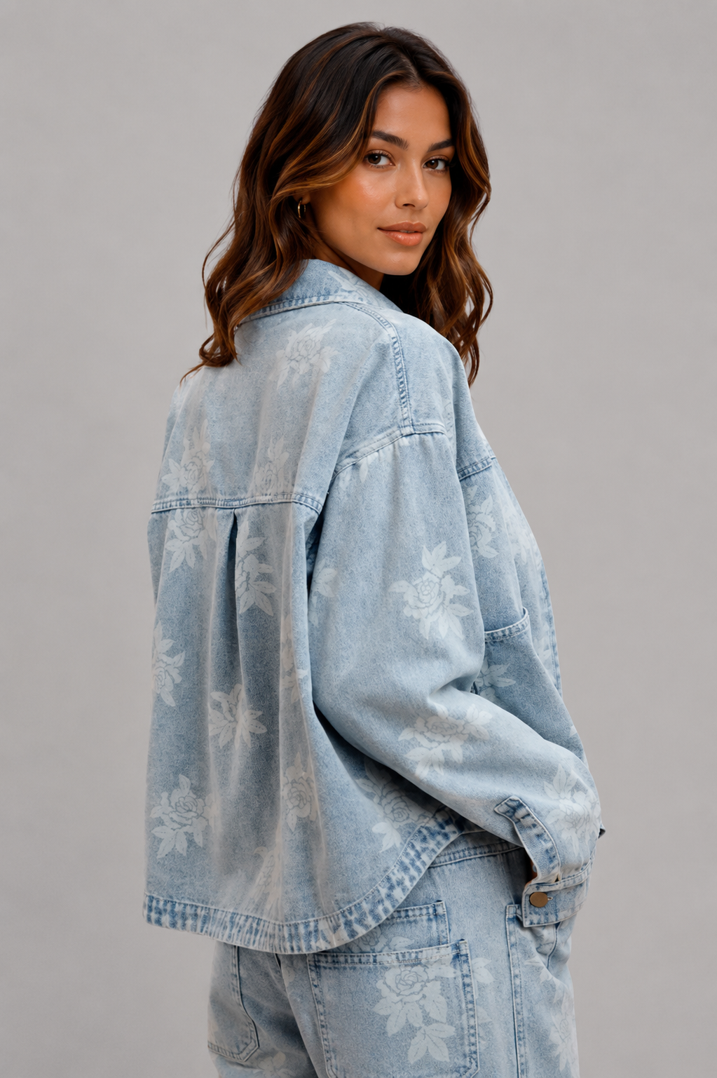 Nora Floral Washed Denim Boho Jacket