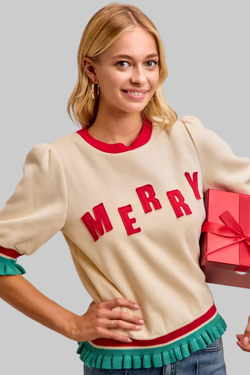 Nova Boho Vintage Christmas Merry Banded Top