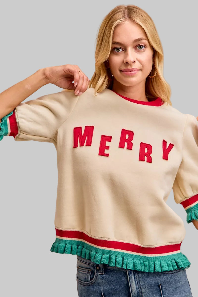 Nova Boho Vintage Christmas Merry Banded Top