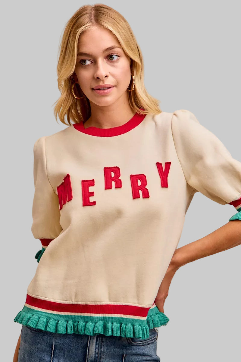 Nova Boho Vintage Christmas Merry Banded Top