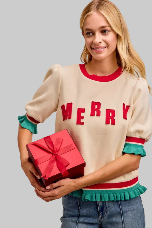 Nova Boho Vintage Christmas Merry Banded Top