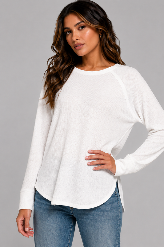 Novalee Waffle Long Sleeve Top - White