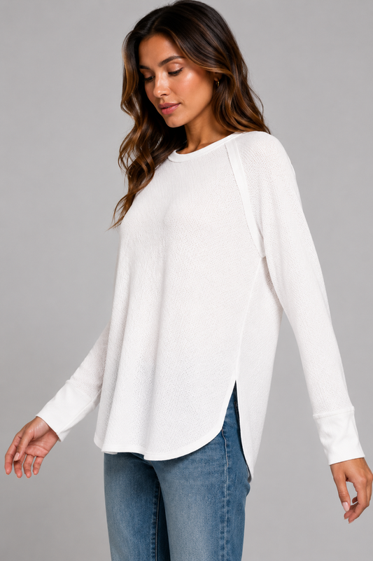 Novalee Waffle Long Sleeve Top - White