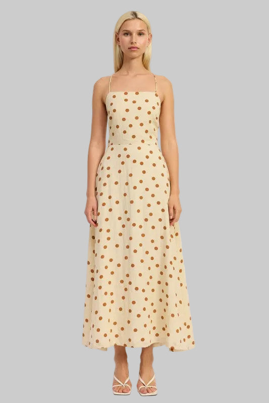Oaklynn Polka Dot Square Neck Open Back Maxi Dress