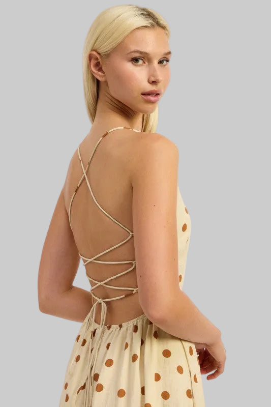 Oaklynn Polka Dot Square Neck Open Back Maxi Dress