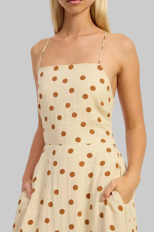 Oaklynn Polka Dot Square Neck Open Back Maxi Dress