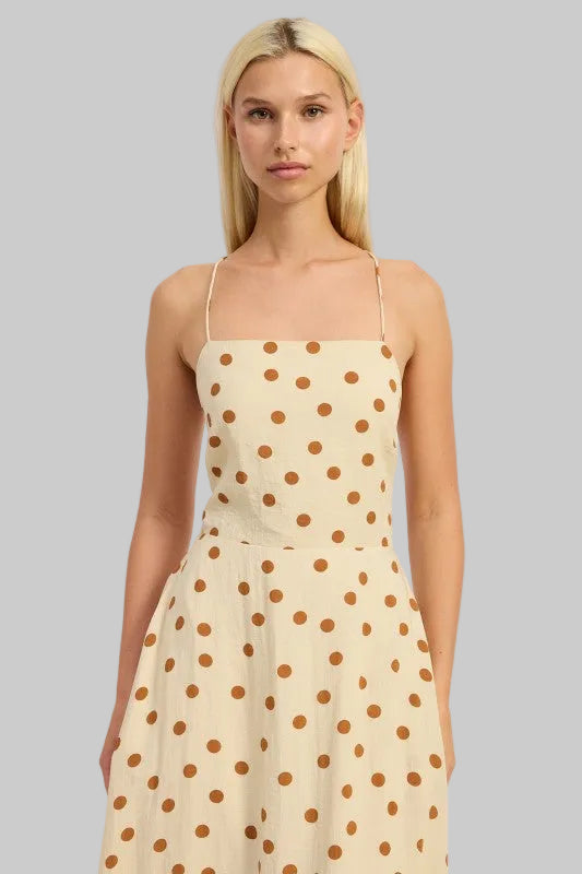 Oaklynn Polka Dot Square Neck Open Back Maxi Dress
