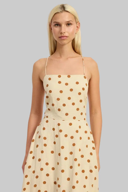 Oaklynn Polka Dot Square Neck Open Back Maxi Dress