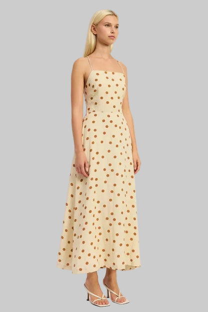 Oaklynn Polka Dot Square Neck Open Back Maxi Dress