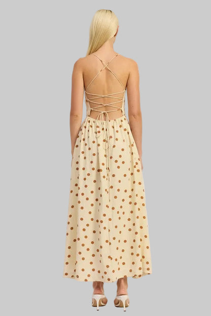 Oaklynn Polka Dot Square Neck Open Back Maxi Dress