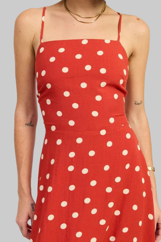 Oaklynn Polka Dot Square Neck Open Back Maxi Dress