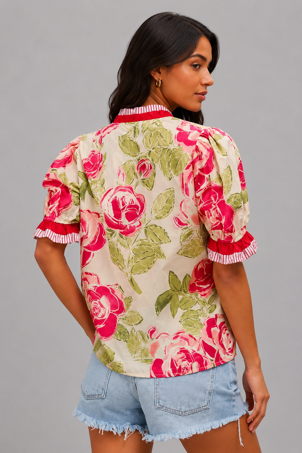 Olive Floral Printed Ruffled Blouse