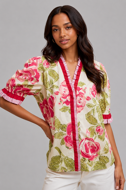 Olive Floral Printed Ruffled Blouse