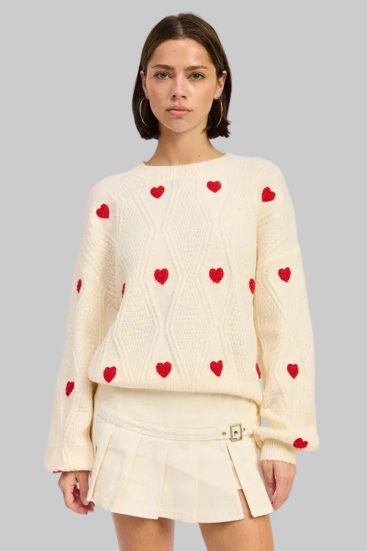Olive Heart Embroidered Knit Sweater