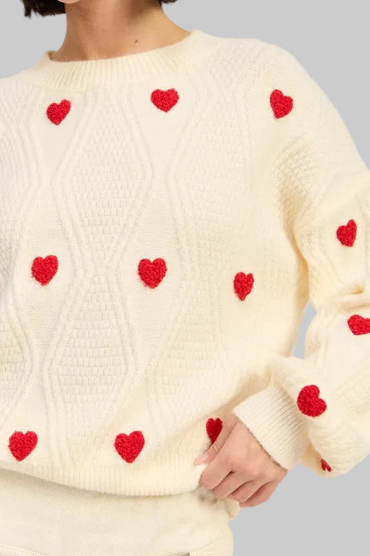 Olive Heart Embroidered Knit Sweater